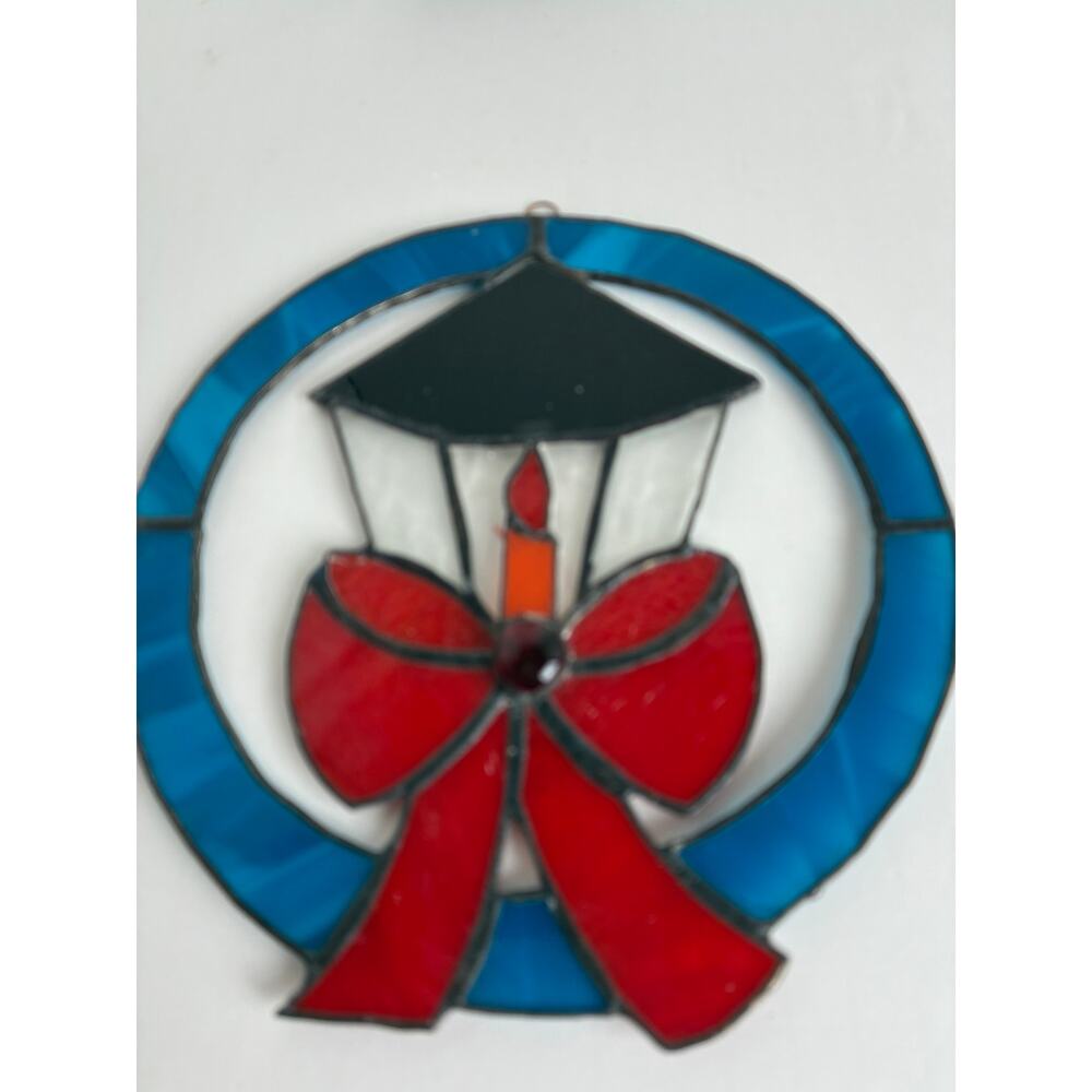 Suncatcher Lantern Christmas Window Hanging Handmade  Glass 8 Inch Dia.